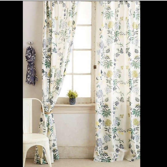 Anthropologie Other Tan Blue Green Floral Curtain Panel Poshmark